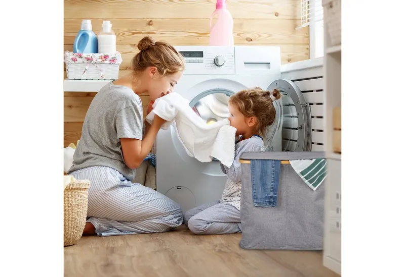 RELAXDAYS RELAXDAYS Wäschekorb Doppel Wäschekorb mit Deckel grau (5 St), Braun|grau, – Produktbild 3 von 5