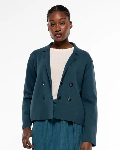 Alma & Lovis Alma & Lovis Feinstrick-Kurzblazer aus Organic Cotton | Knit Blazerjacke, Sea (blau-petrol), – Produktbild 1 von 4