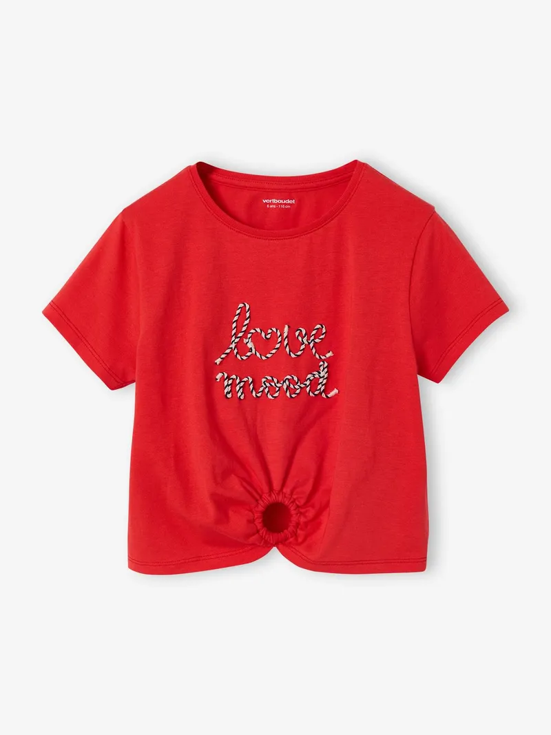Vertbaudet T-Shirt mit Zierknoten am Saum für Mädchen, Rot, – Produktbild 3 von 3