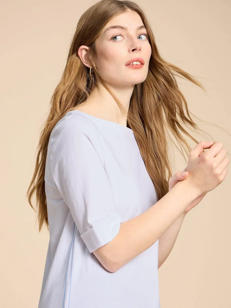 White Stuff Sydney T-Shirt mit U-Boot-Ausschnitt - 34, Reines weiß, – Produktbild 3 von 4