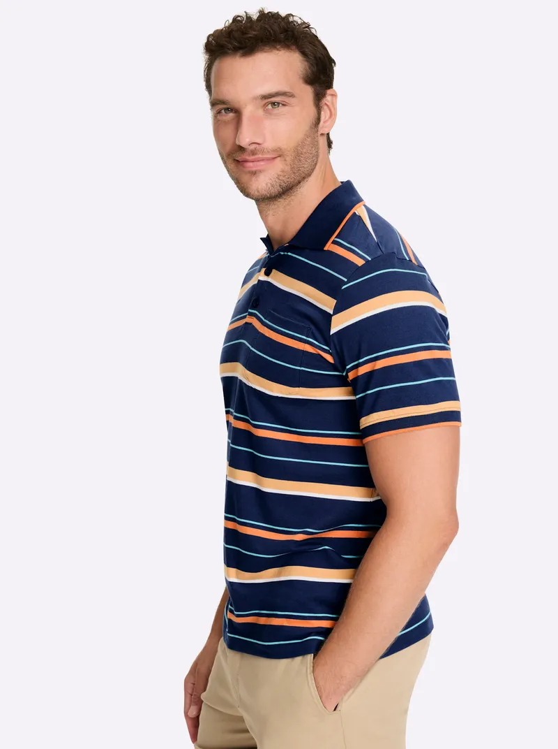 marco donati Kurzarmshirt dunkelblau-papaya-gestreift, Dunkelblau-papaya-gestreift, – Produktbild 2 von 2