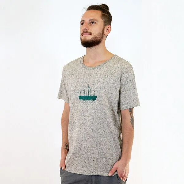 Spangeltangel Spangeltangel bedrucktes T-Shirt, Windkraft, nachhaltig, Windrad, Unisex, Biobaumwolle, Sandgrau, – Produktbild 1 von 3