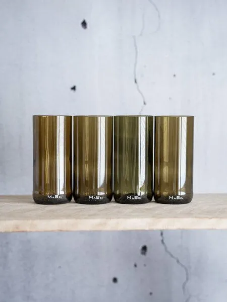 MaBe MaBe Glas handgefertigt aus leergetrunkenen Weinflaschen 400ml, Oliv, – Produktbild 3 von 4