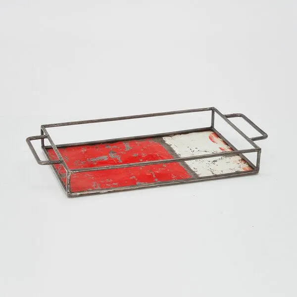 Moogoo Creative Africa Moogoo Creative Africa Upcycling Tablett aus recycelten Ölfässern, Rot&weiss, – Produktbild 1 von 7