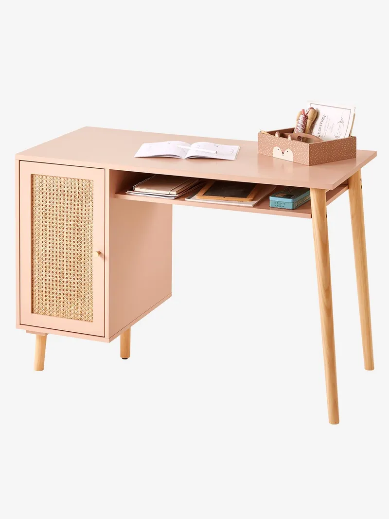Vertbaudet Kinderschreibtisch POESIE mit Rattan, Rosa/braun, – Produktbild 3 von 4