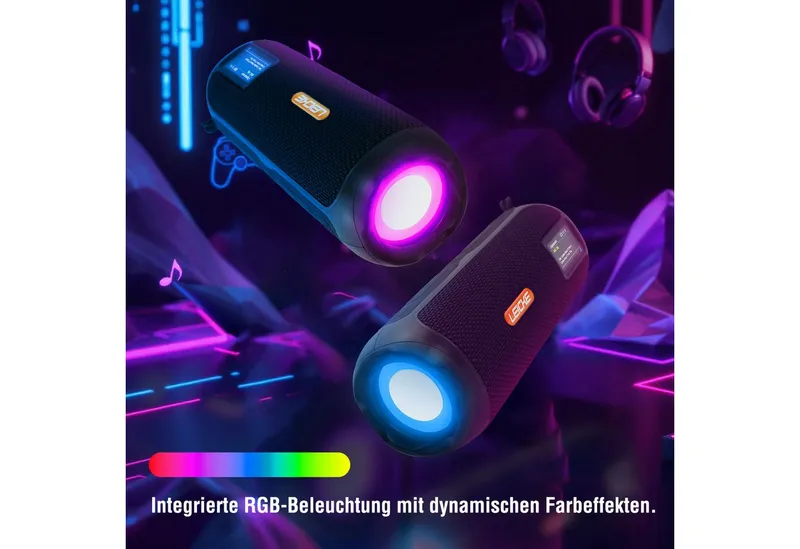 Leicke Leicke Tragbarer Bluetooth Lautsprecher mit FM Digitalradio (DAB) (4500mAh Akku, RGB-LED Lichter, 10W Stereo-Sound,Equalizer), Schwarz, – Produktbild 4 von 5