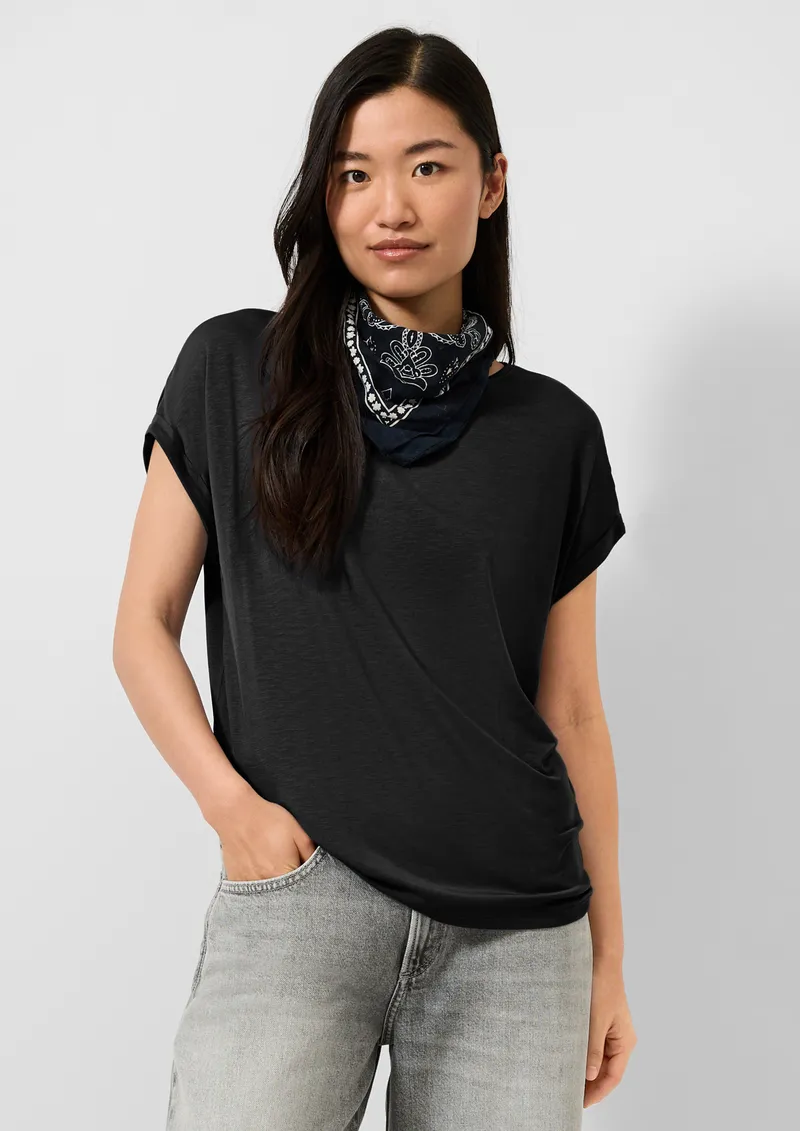 QS QS T-Shirt aus Lyocellmix, Schwarz, – Produktbild 2 von 3