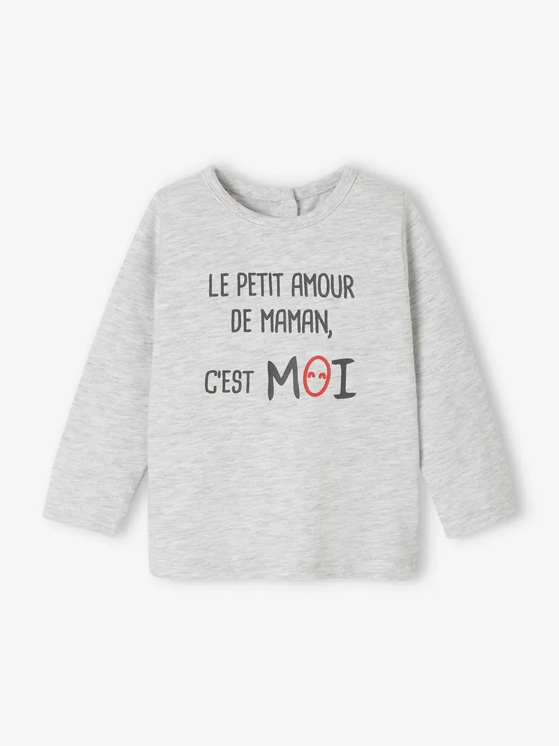 Vertbaudet Baby Shirt mit Aufschrift, Grau meliert, – Produktbild 1 von 4