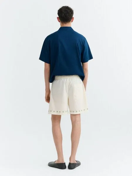 thinking mu thinking mu Herren Short - Embroidery Haitam Shorts - aus Baumwolle, Pannacota (offwhite), – Produktbild 3 von 4