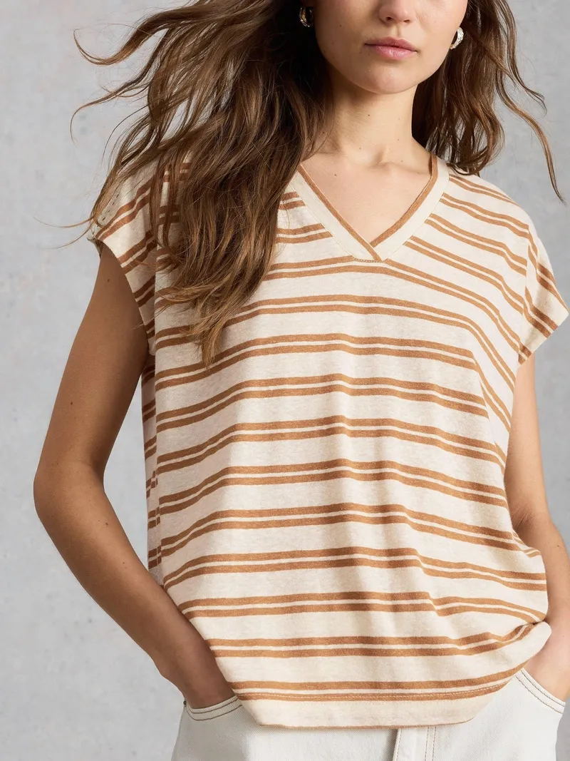 White Stuff T-Shirt Ella mit Lochspitze - 44, Braun multi, – Produktbild 3 von 4