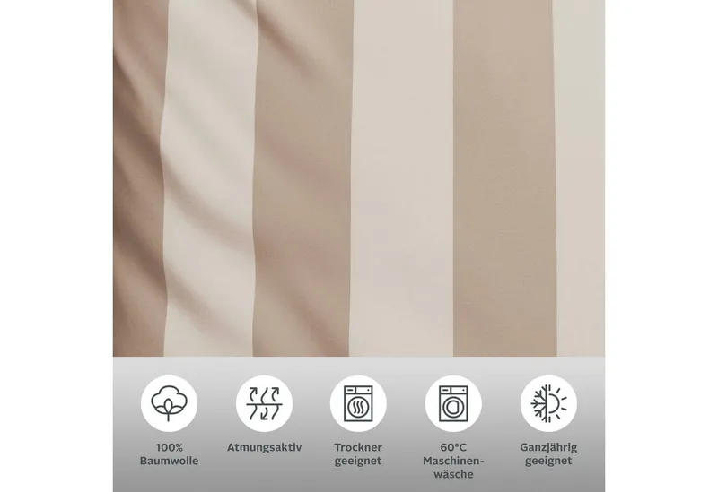 OTTO home Wendebettwäsche Sari in verschiedenen Qualitäten, Linon, 3 teilig, ab Gr. 135x200 cm, Wendedesign, moderne Bettwäsche mit Streifen, Beige, – Produktbild 3 von 5