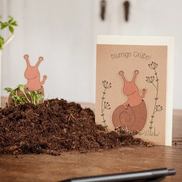 Die Stadtgärtner Die Stadtgärtner Grußkarte 'Blumige Grüße' mit Schneckenmotiv & Blumensamen – Produktbild 3 von 3