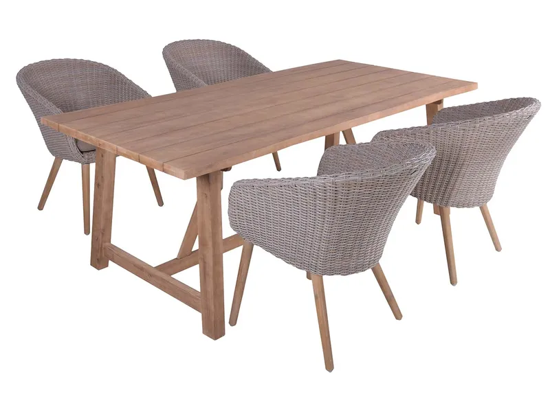 Gartenmöbel-Set "OAKLAND/VISALIA 01" 5-tlg. 1 Tisch Akazie, 4 Sessel KSgefl. hellgrau – Produktbild 1 von 1