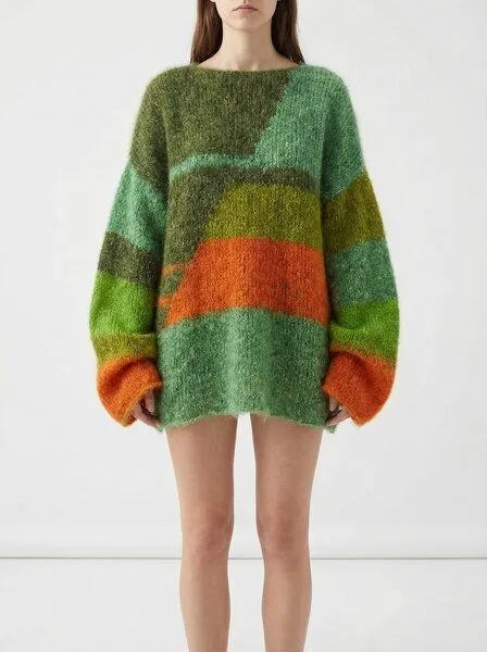 KnitToChange KnitToChange Oversize-Pullover aus weichem Effektgarn in Grün- und Orangetönen – Produktbild 4 von 4