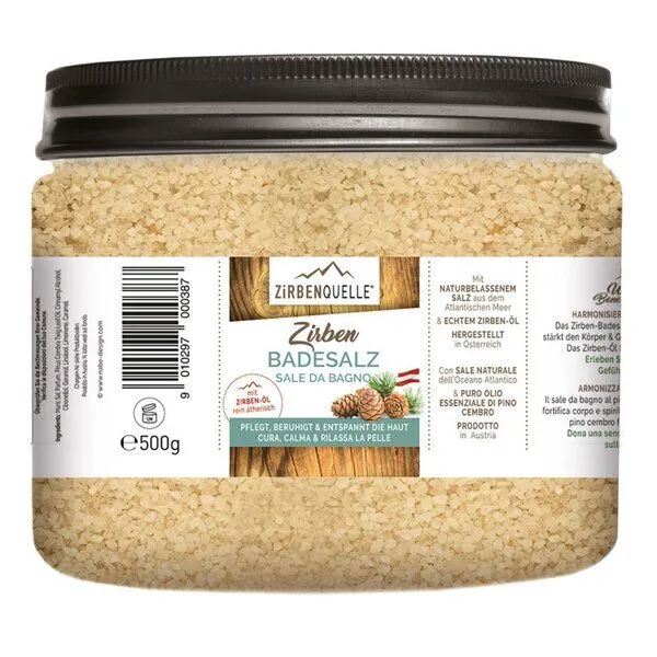 4betterdays 4betterdays Zirben Badesalz 500 g Schraubdose Zirbenöl und naturbelassenes Meersalz – Produktbild 1 von 2