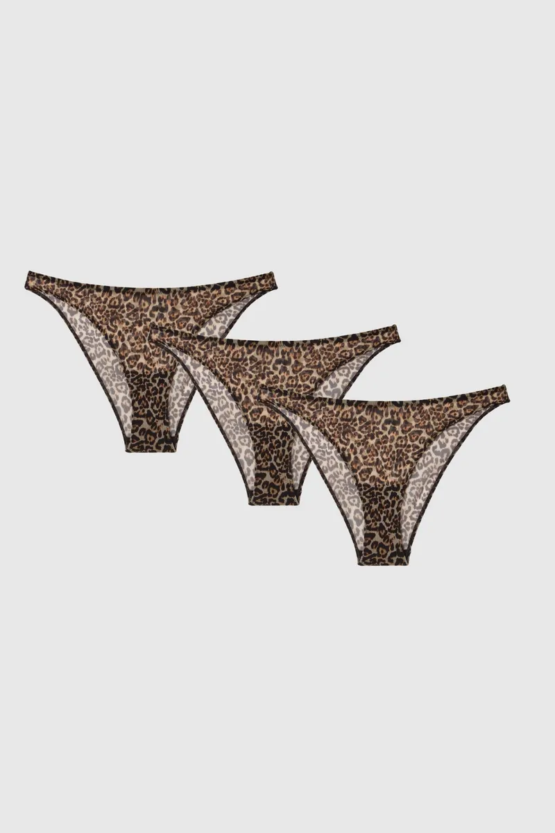 Understatement Understatement Damen vegan Multipack 3x Bikini Slips Mesh Leopard, Beige, – Produktbild 1 von 2