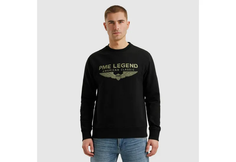 PME Legend PME Legend Sweatshirt Rundhals Soft Terry mit Logo mit Logo Stickerei, Schwarz, – Produktbild 1 von 4