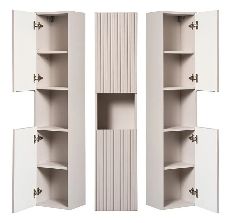 Lomadox Hochschrank NEWPORT-56-CASHMERE Badschrank, kaschmir mit gerillter Front, grifflos, ca. 30/140/30cm, Beige|weiß, – Produktbild 2 von 5