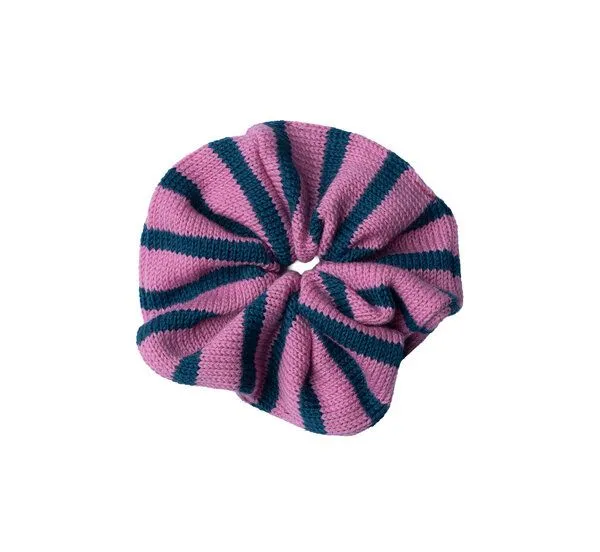 Kopyto Kopyto ROZELLA RWS – großes gestricktes Scrunchie für Haare mit Streifen, Rosa/petrol, – Produktbild 1 von 4