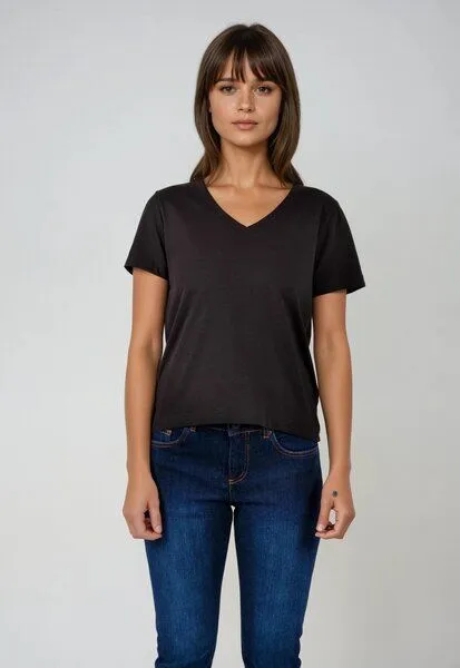 TORLAND TORLAND Damen T-Shirt mit V- Ausschnitt ISLA, Schwarz (black), – Produktbild 2 von 3