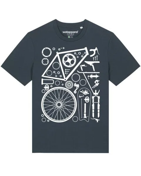 watapparel watapparel T-Shirt Unisex Fahrradteile, India ink grey, – Produktbild 1 von 4