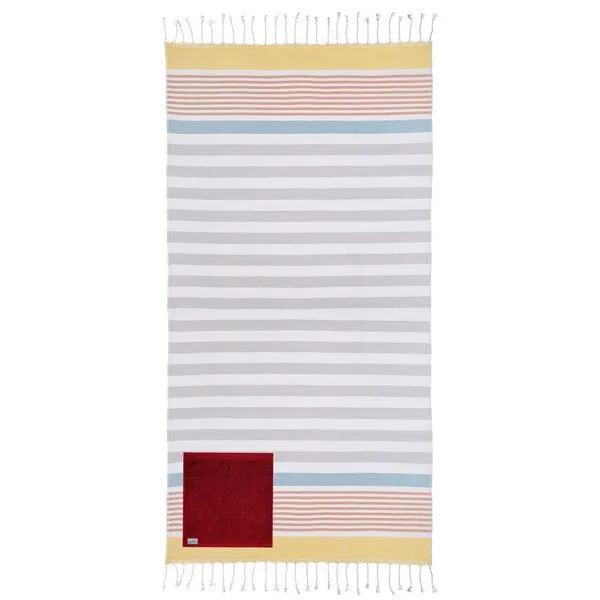 Lou-i Lou-i Strandtuch bunt Bio-Baumwolle Hammamtuch, Weiß-grau-rot-gelb, – Produktbild 1 von 2