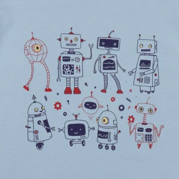 Walkiddy Walkiddy T-Shirt Hellblau Roboter-Frontprint Bio-Baumwolle GOTS – Produktbild 2 von 3