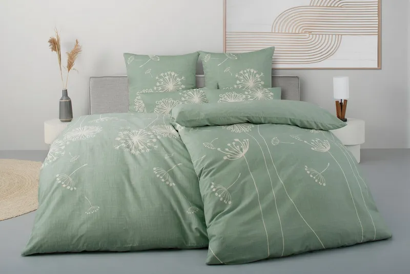 OTTO home Bettwäsche SOUCY in vier Qualitäten erhältlich, Leinenstruktur, Satin, 2 teilig, 100% Baumwolle, auch PREMIUM Qualitäten Renforcé-Tencel & Satin TC300, Grün, – Produktbild 2 von 6