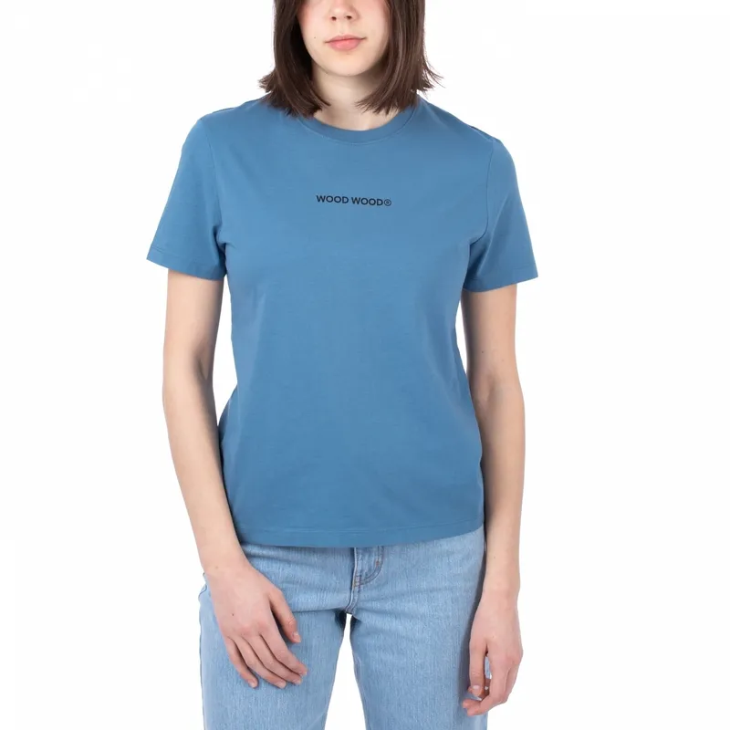 Wood Wood Wood Wood Aria Logo T-Shirt, Blue, – Produktbild 1 von 2