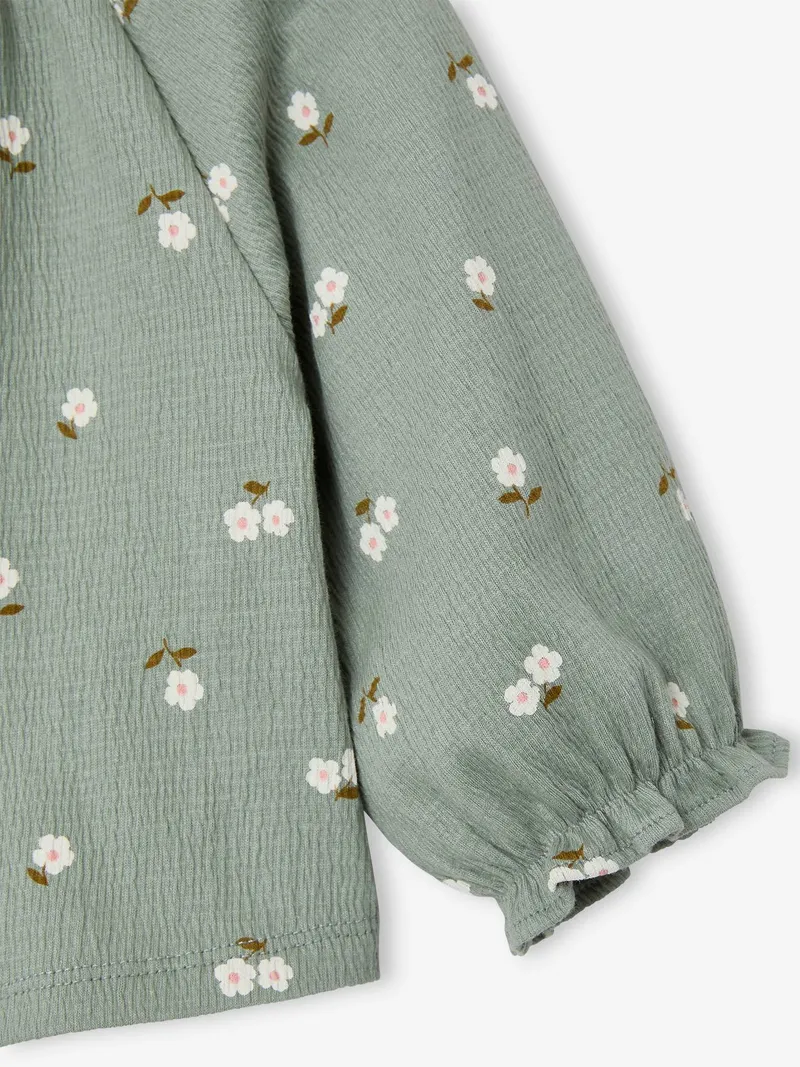 Vertbaudet Baby Shirt mit Rüschenkragen, Salbeigrün geblümt, – Produktbild 4 von 4