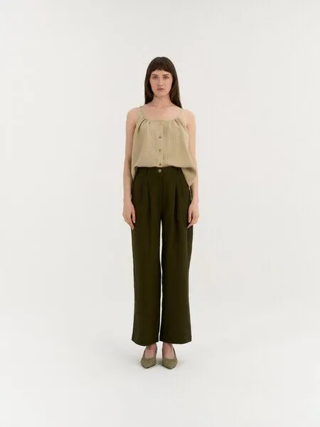 AmourLinen AmourLinen Klassische gerade Leinenhose VERA, Deep olive (grün), – Produktbild 1 von 1