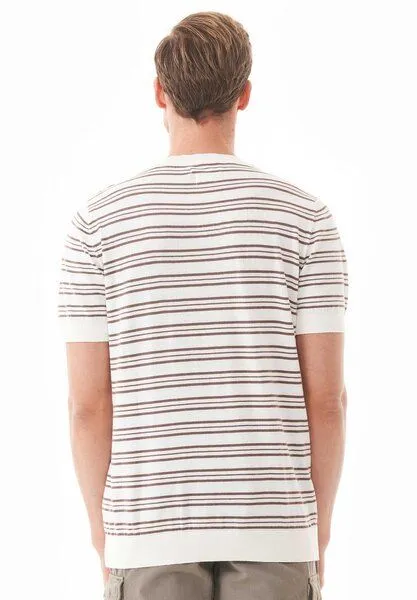 ORGANICATION ORGANICATION Feinstrick-T-Shirt aus Bio-Baumwolle mit Streifen, Off white/deep taupe, – Produktbild 4 von 4