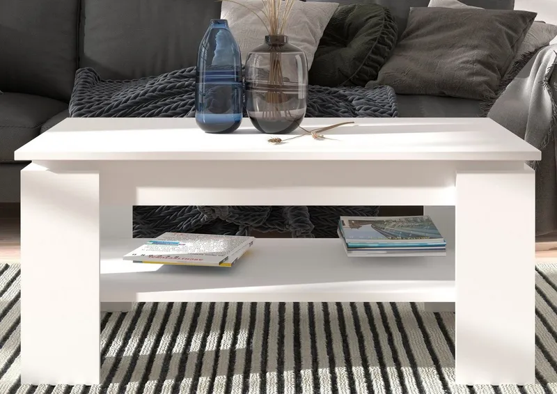 Home affaire Couchtisch Kalmar, rechteckig, 100 x 60 cm, 1 Ablageboden, Sofatisch, Beistelltisch, Kaffetisch, Wohnzimmertisch, coffee table, Weiß, – Produktbild 4 von 5