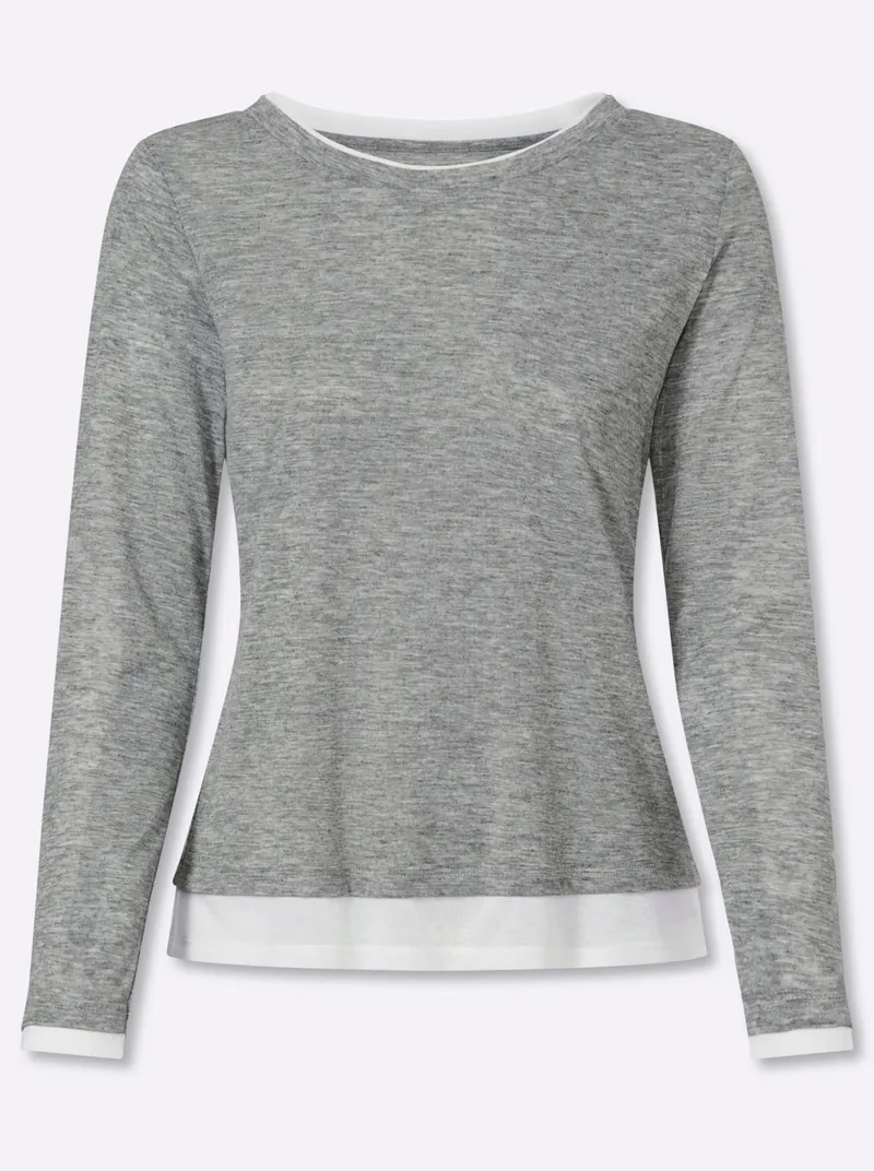 heine 2-in-1-Langarmshirt grau-meliert, Grau-meliert, – Produktbild 1 von 2