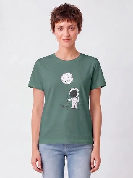 watapparel watapparel T-Shirt Frauen Kleiner Astronaut mit Luftballon, Green bay, – Produktbild 2 von 2
