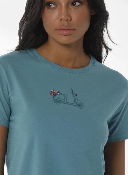 ORGANICATION ORGANICATION T-Shirt aus Bio-Baumwolle mit Stickerei, Blau(petrol green), – Produktbild 4 von 4