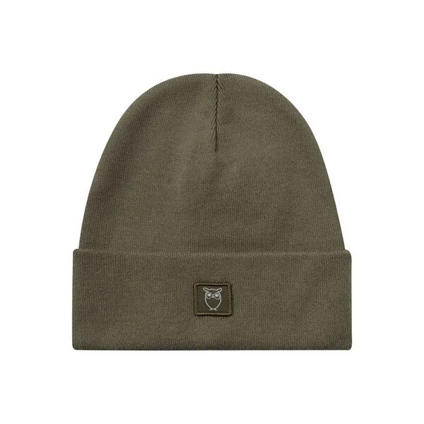 KnowledgeCotton Apparel KnowledgeCotton Apparel Mütze - Rib Beanie - aus Bio-Baumwolle mit Logo Patch, Grün (dark olive), – Produktbild 2 von 2