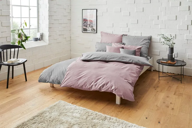 Bruno Banani Bruno Banani Kissenbezüge Merlin, 2er-Set, Wendefunktion, Uni-Design - Kissenhülle ohne Füllung, (2 Stück), 100% Baumwolle, ohne Füllung, Moderne Melange-Optik, Reißverschluss, Grau|rosa, – Produktbild 3 von 5