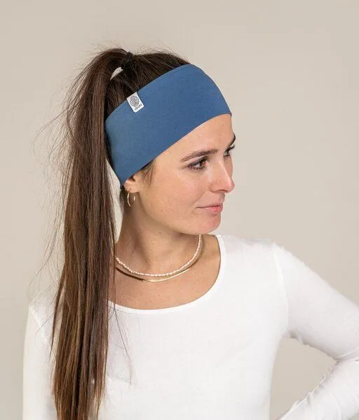 obumi obumi STIRNBAND BREIT AUS BIO JERSEY IN VIELEN FARBEN, Grey blue, – Produktbild 2 von 4