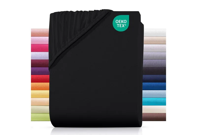 Carpe Sonno Spannbettlaken Jersey 90x200 100x200 120x200 140x200 160x200 180x200 200x200 70x140, Jersey, Gummizug: rundum, (1 Stück), 100% Baumwolle Spannbettlaken 90x200 Spannbetttuch Schwarz, Schwarz, – Produktbild 2 von 5