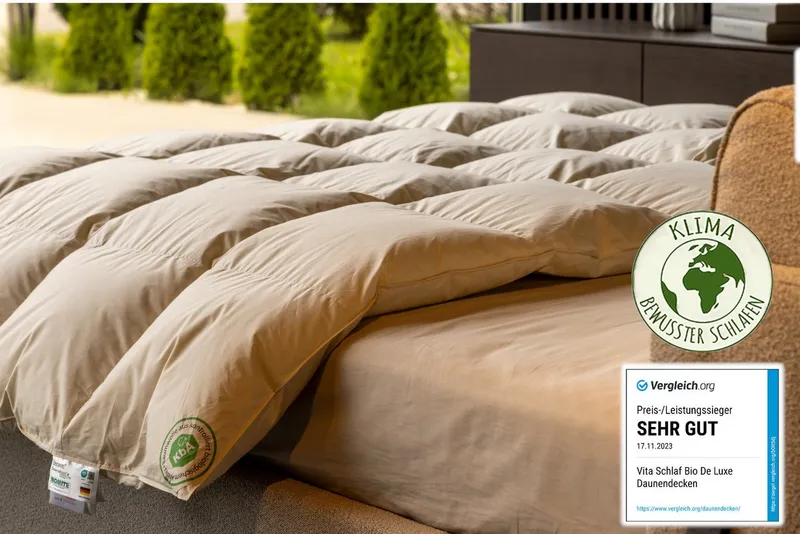 Vitaschlaf Daunenbettdecke Vitaschlaf® BIO-LUXE-KBA Bettdecken für Sommer Winter Ganzjahresdecke, Füllung: 100% Daunen, alle Wärmestufen, Bezug: 100% BIO-BAUMWOLLE, Bettdecke 135x200 cm, 155x220 cm und weitere Größen – Produktbild 6 von 6