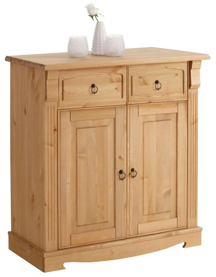 OTTO home Kommode Anna, Sideboard, Anrichte, Stauraumschrank (B/T/H: 94/40/88 cm), aus massiver Kiefer, Breite 94 cm, mit Kassettenoptik, FSC®, Beige, – Produktbild 2 von 5