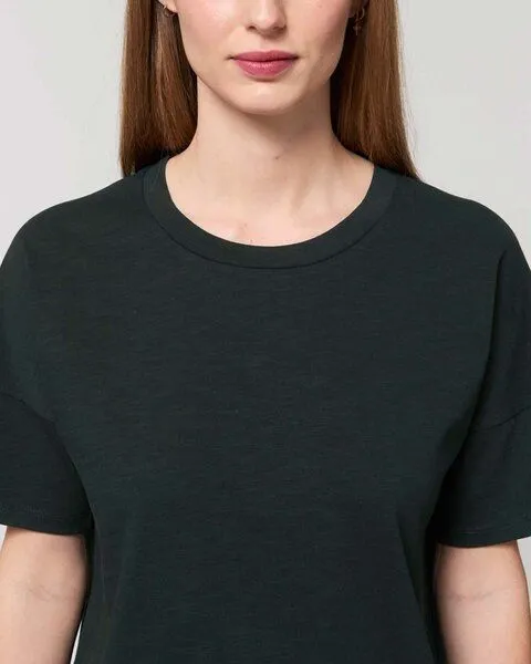 YTWOO YTWOO Kurzes Damen T-Shirt aus schwerer Bio Baumwolle mit Slub-Optik, Schwarz, – Produktbild 2 von 4