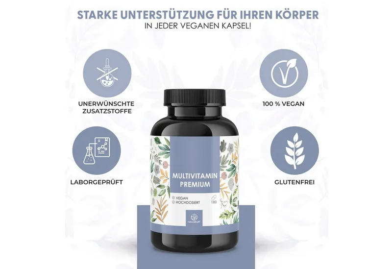 Naturalkraft Multivitamin Premium - 180 vegane Kapseln - hochdosiert Kapseln, 122 g – Produktbild 1 von 5