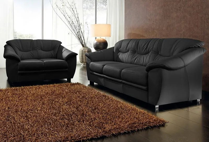 sit&more Polstergarnitur Top Savona, NaturLEDER® (2-tlg), bestehend aus je einem 2- und 3-Sitzer, Federkern, Schwarz, – Produktbild 5 von 5