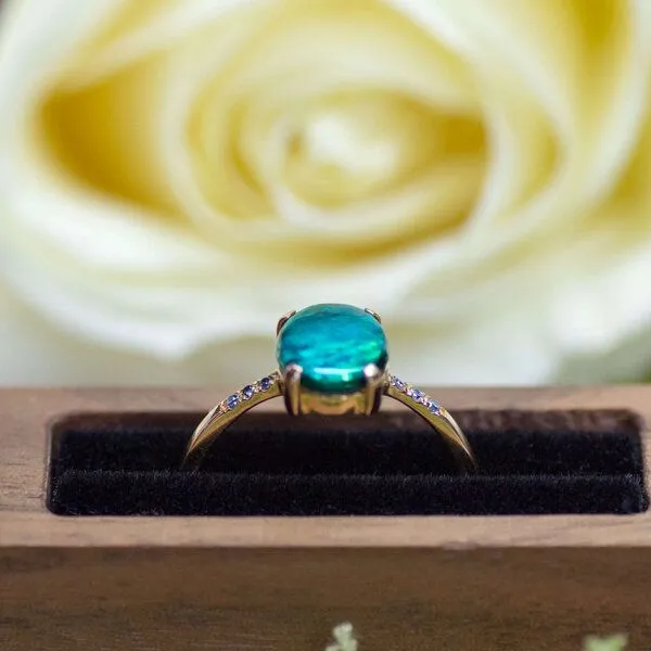 Spirit of Island Spirit of Island Gold Ring | Schwarzer Opal Wellenreiter, Blau, – Produktbild 4 von 4