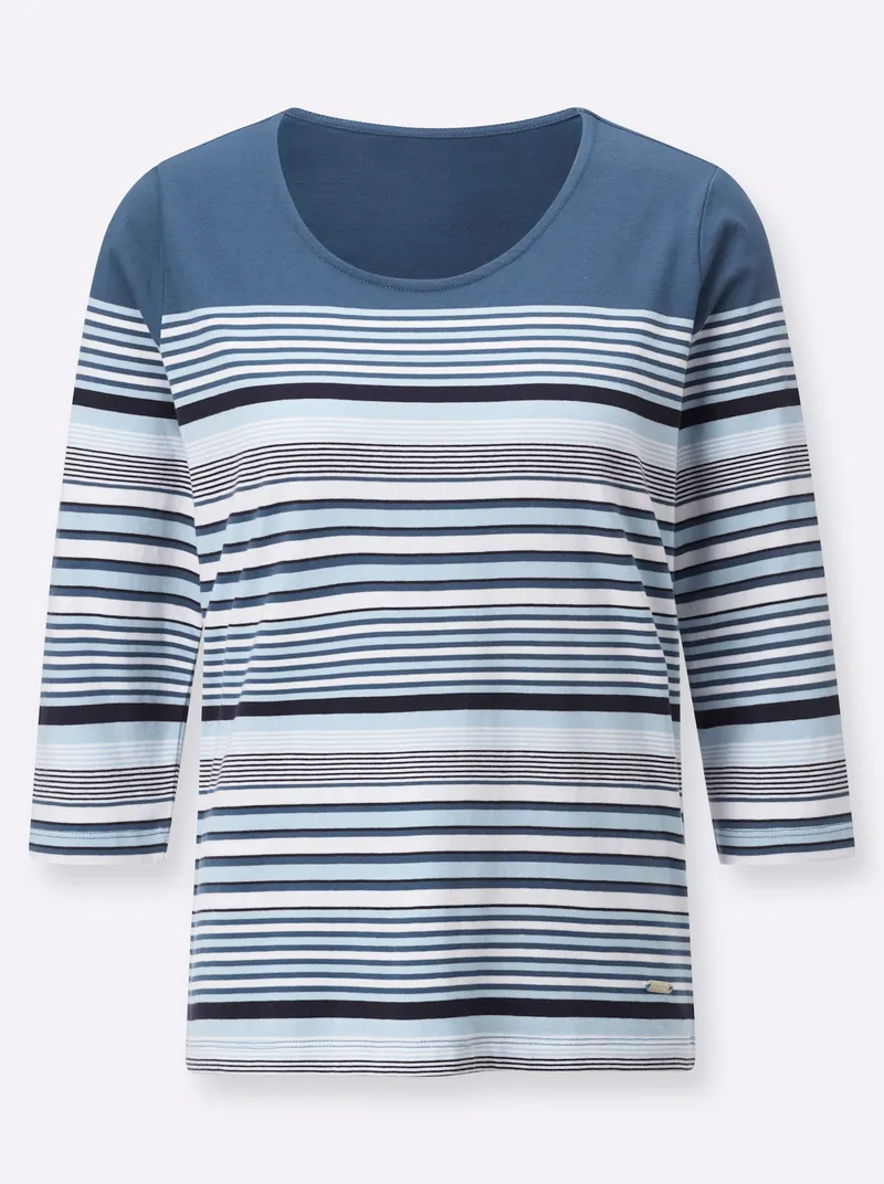 Witt Ringelshirt jeansblau-ecru-geringelt, Jeansblau-ecru-geringelt, – Produktbild 1 von 2