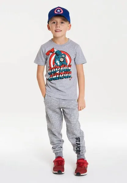 LOGOSH!RT LOGOSH!RT Marvel Comics - Captain America - Kinder - Bio T-Shirt, Grau-meliert, – Produktbild 3 von 4