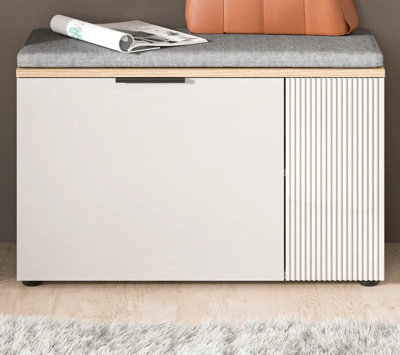 Inn.Furn Schuhbank Skid (Garderobenbank in Kaschmir Sand mit Eiche, 2-türig, 80 x 48 cm), mit viel Stauraum, Beige, – Produktbild 2 von 8