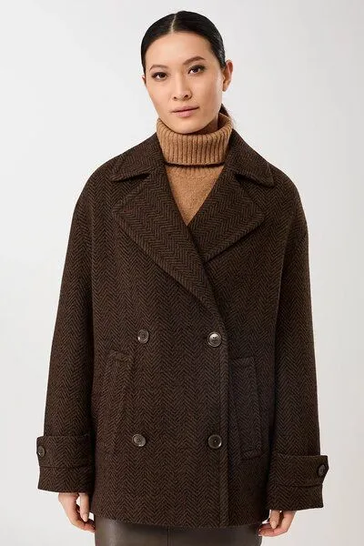 LangerChen LangerChen - Lange Jacke Cabanstyle in Fischgratmuster, Braun (coffee/black), – Produktbild 1 von 3